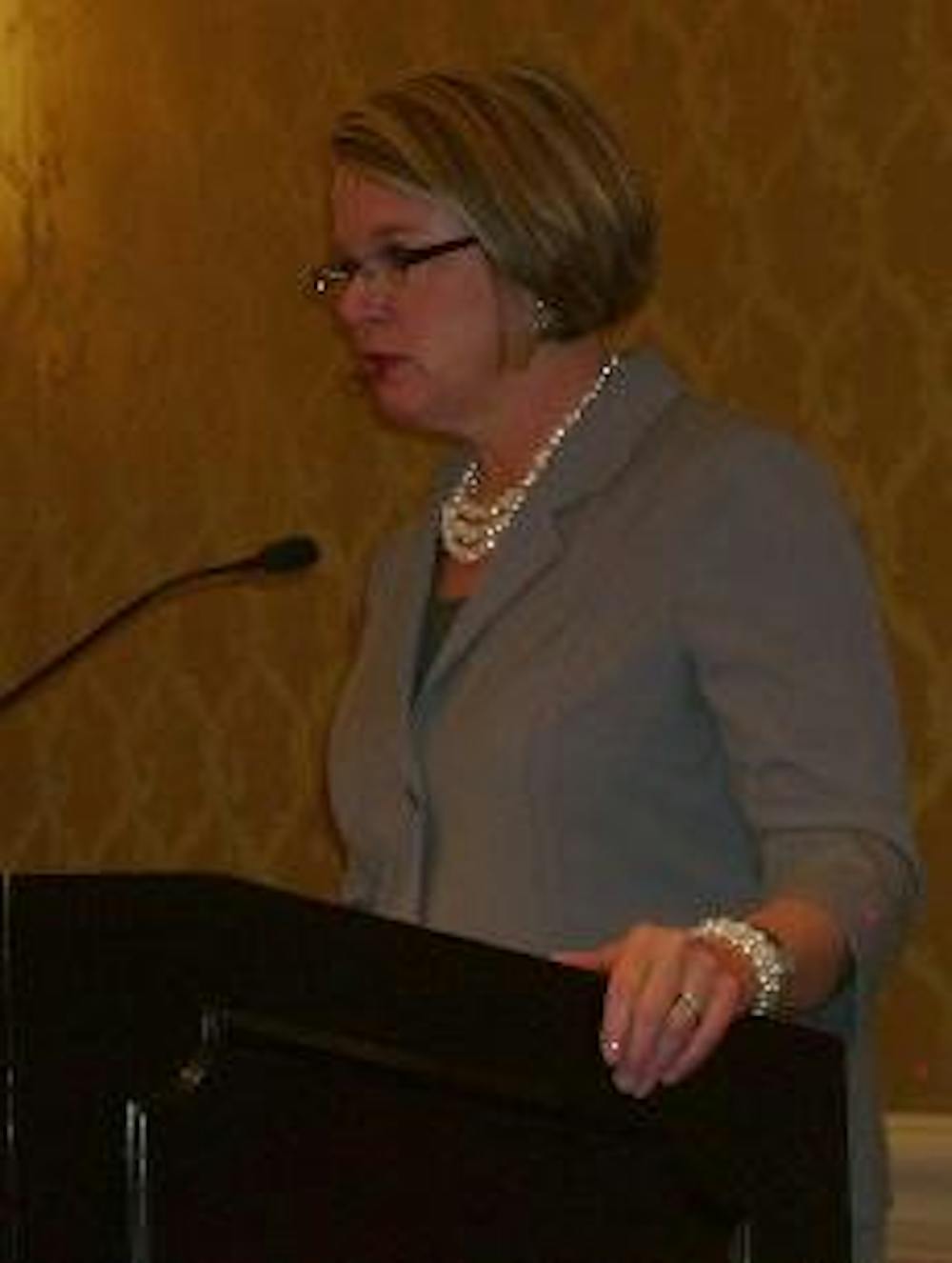 SPELLINGS SPEAKS -  U.S. Education Secretary Margaret Spellings discusses the need for U.S. colleges to support Middle Eastern colleges during a speech at the Ritz-Carlton Hotel Thursday.