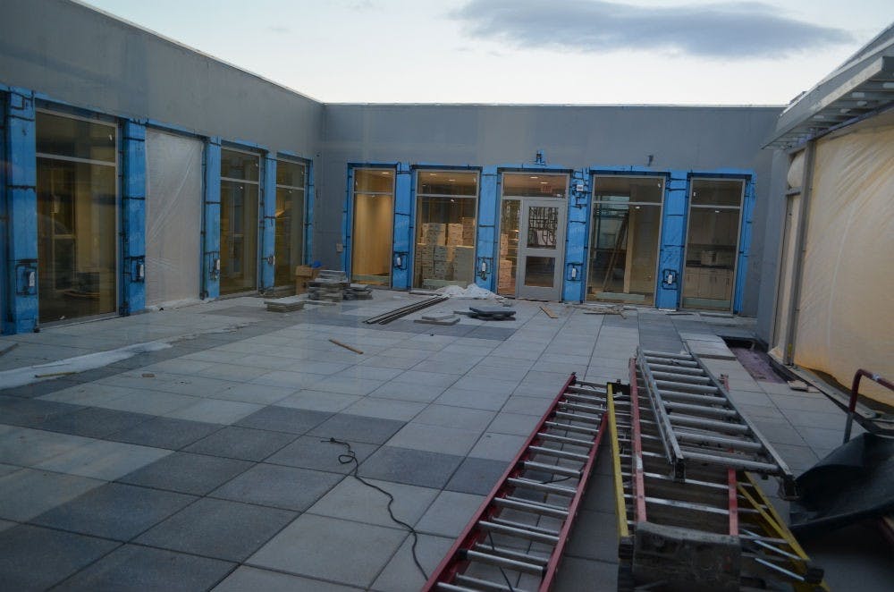 	The terrace of the School of Communication pictured on Jan. 6. This area will open for another six to eight weeks, according to SOC Dean Jeffrey Rutenbeck. 