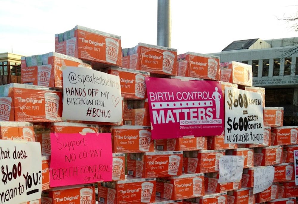 AU students and Planned Parenthood constructed a wall of Ramen to represent the quantity of food that can be purchased with the money spent on a yearâ€™s worth of birth control.