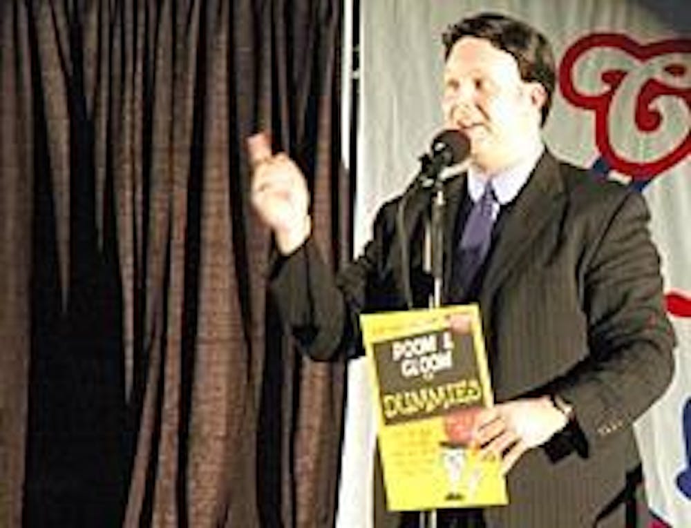 A member of the Capitol Steps entertains students with political satire during an annual Welcome Week Event.