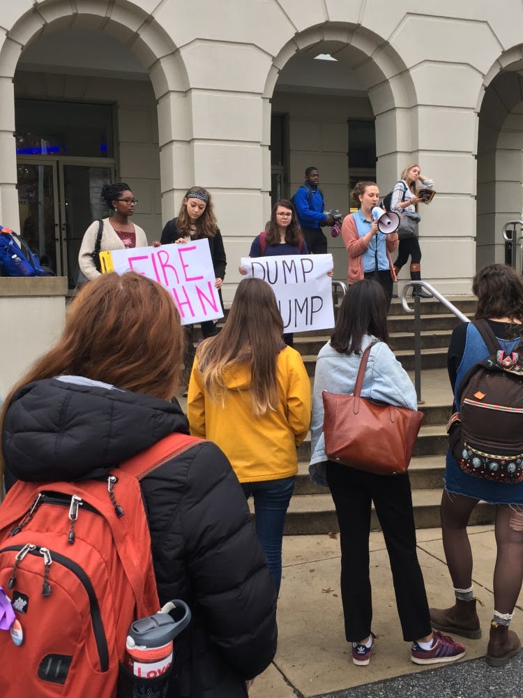 Senior Moira Nolan addresses&nbsp;a group of students outside the Mary Graydon Center on Wednesday.&nbsp;