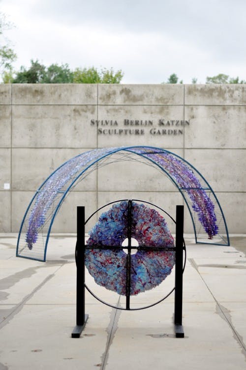 Color and light play â€” Allen Binstockâ€™s translucent glass sculptures are on exhibit this month at the Katzen sculpture garden.