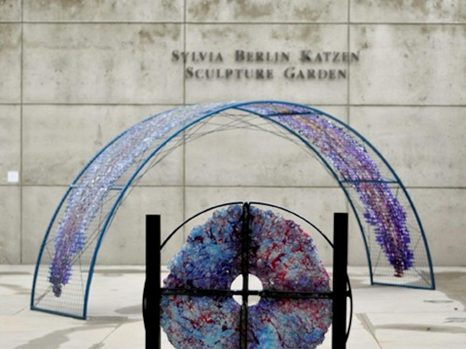 Color and light play — Allen Binstock’s translucent glass sculptures are on exhibit this month at the Katzen sculpture garden.