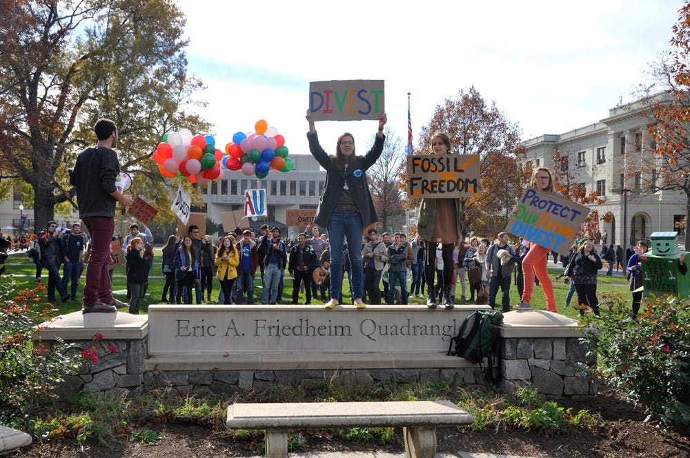 	AU students involved in Fossil Free AU protest in favor of divestment.