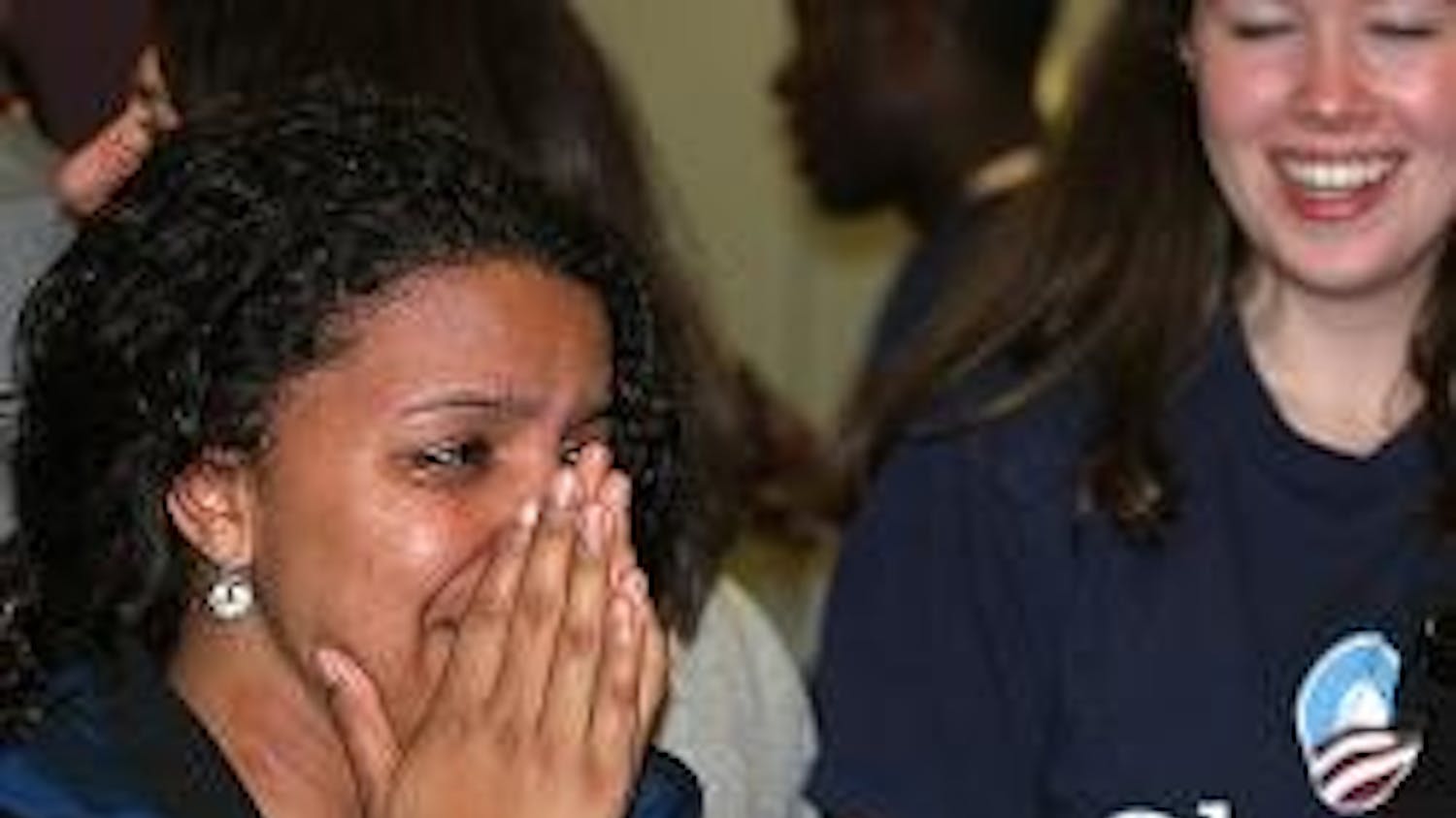 TEARS OF JOY - AU student Paula Ramirez reacts with great emotion following the announcement that Barack Obama will serve as the United States' 44th presdent.