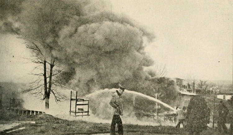 CLEANING UP â€” The temporary laboratories on campus were so contaminated with chemicals that the Army had to burn them down.