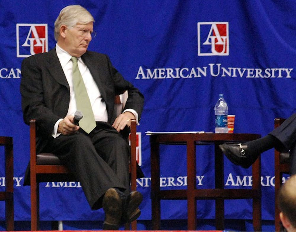 TOEING THE LINEâ€” Professor James Thurber, above in a Kennedy Political Union debate, has run into media scrutiny regarding ties to a lobbyist.