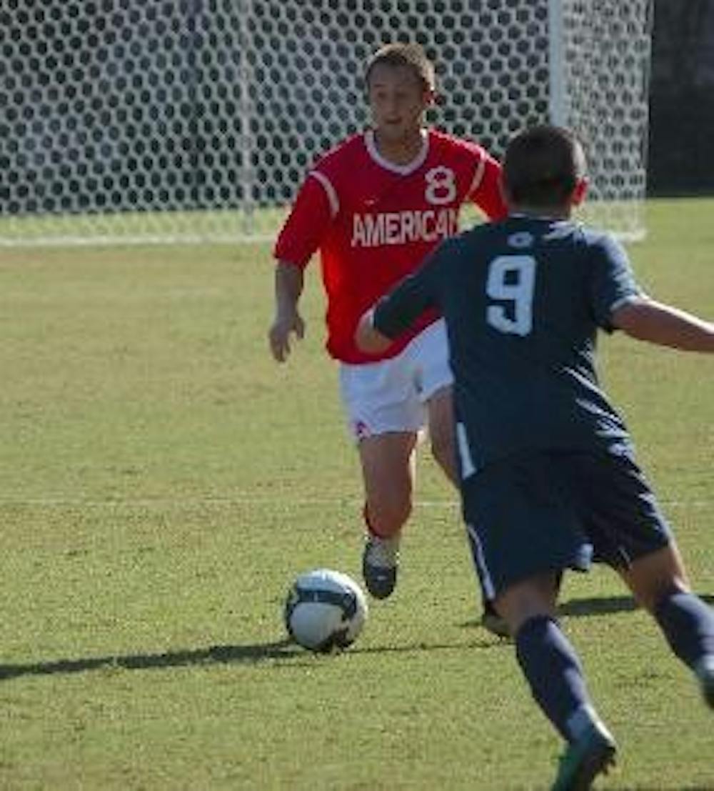 EYES FORWARD - No. 8 junior defender Dor Yasur looks to break upfield in the Eagles' recent victory over Georgetown.  Yasur was key to their win on Saturday against Holy Cross, scoring his first goal of the season.