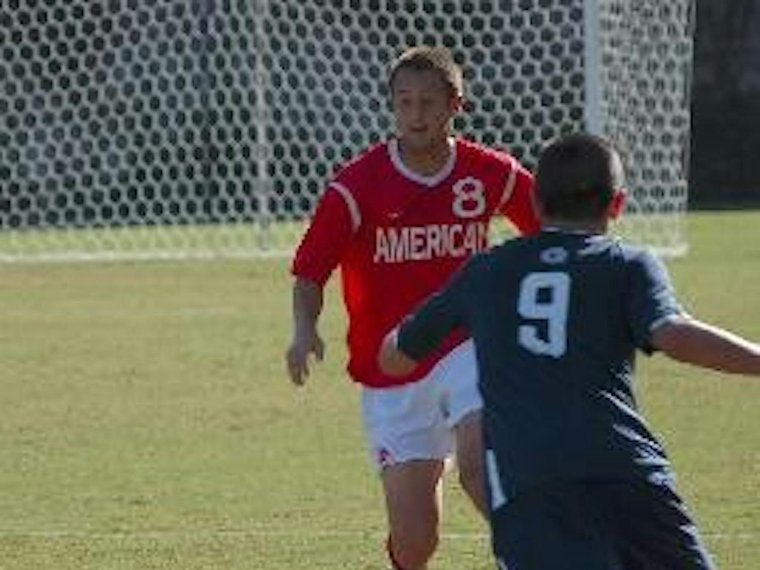 EYES FORWARD - No. 8 junior defender Dor Yasur looks to break upfield in the Eagles' recent victory over Georgetown. Yasur was key to their win on Saturday against Holy Cross, scoring his first goal of the season.