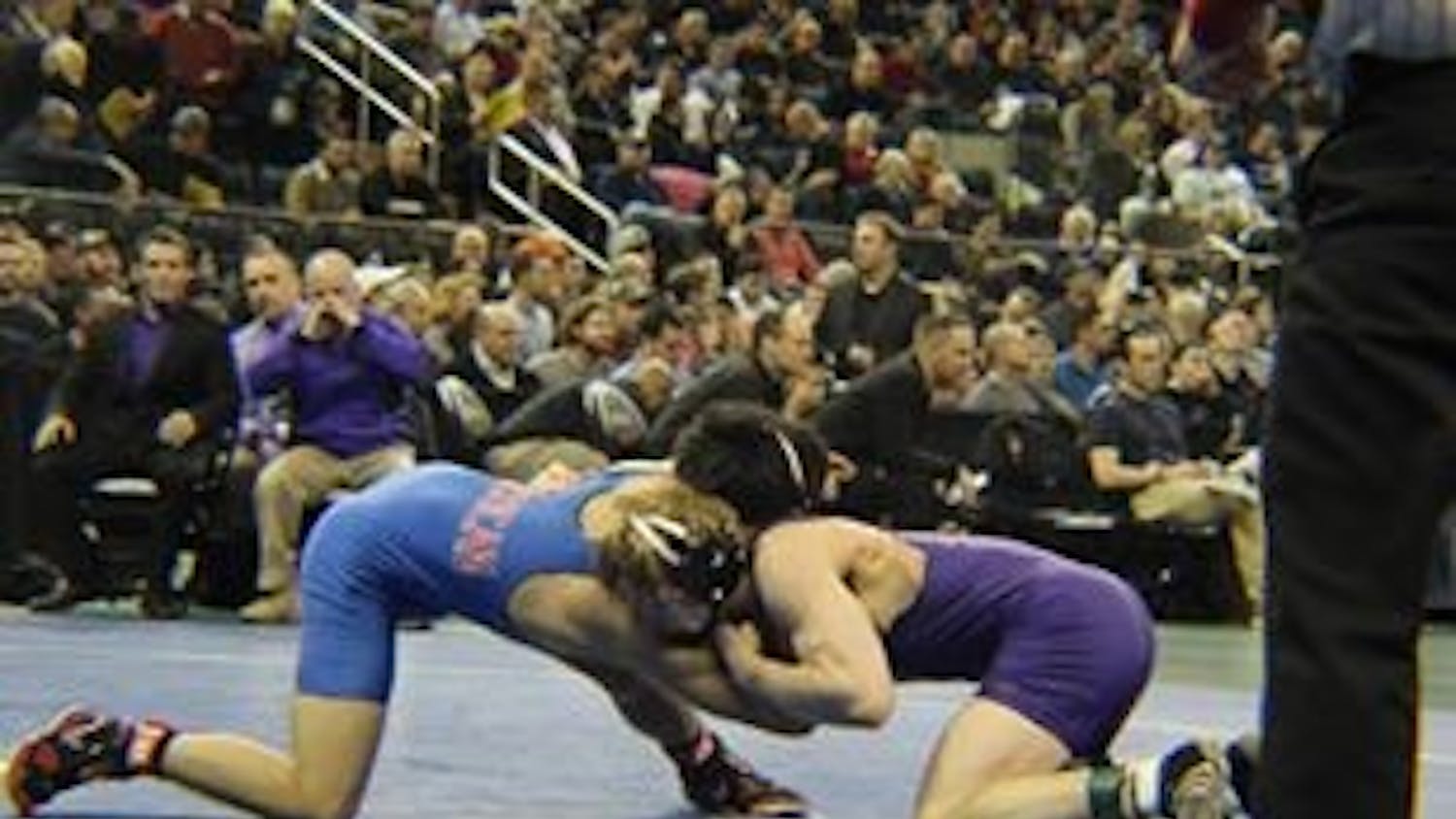 AU senior captain David Terao competes against Dylan Peters on Saturday morning in the consolation bracket.&nbsp;