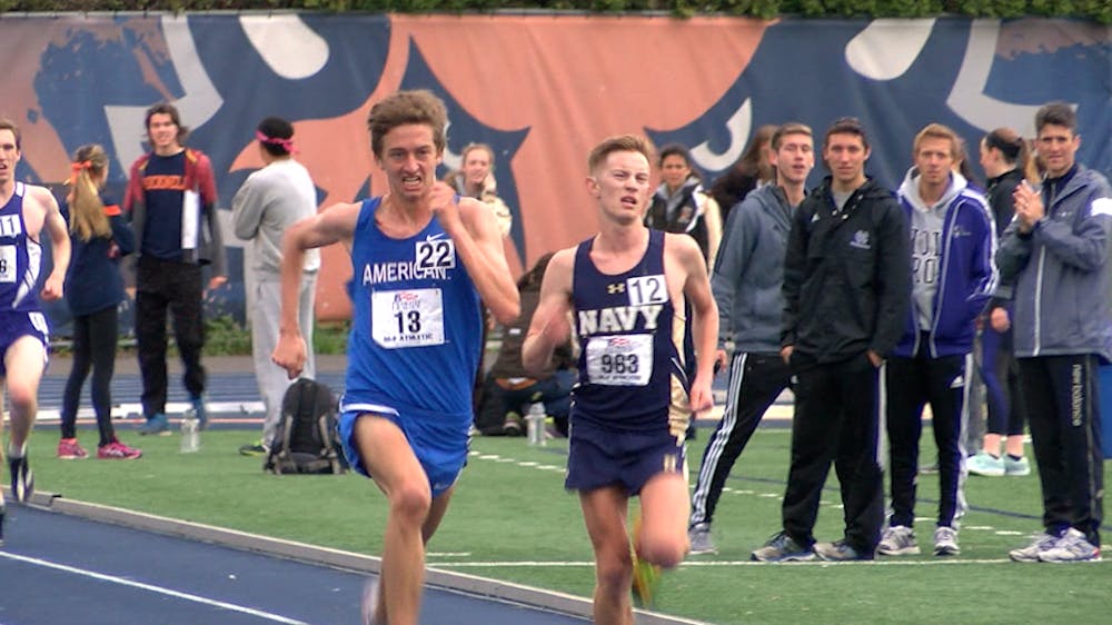 Brendan Johnson races to a first place finish in the 10,000 meter run at the Patriot League Conference Championships in Lewisburg, Pennsylvania&nbsp;&nbsp;