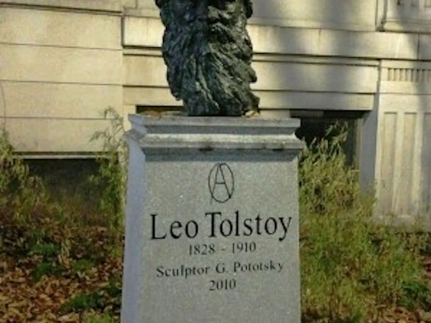An anarchist symbol was removed from this statue on Dec. 3.