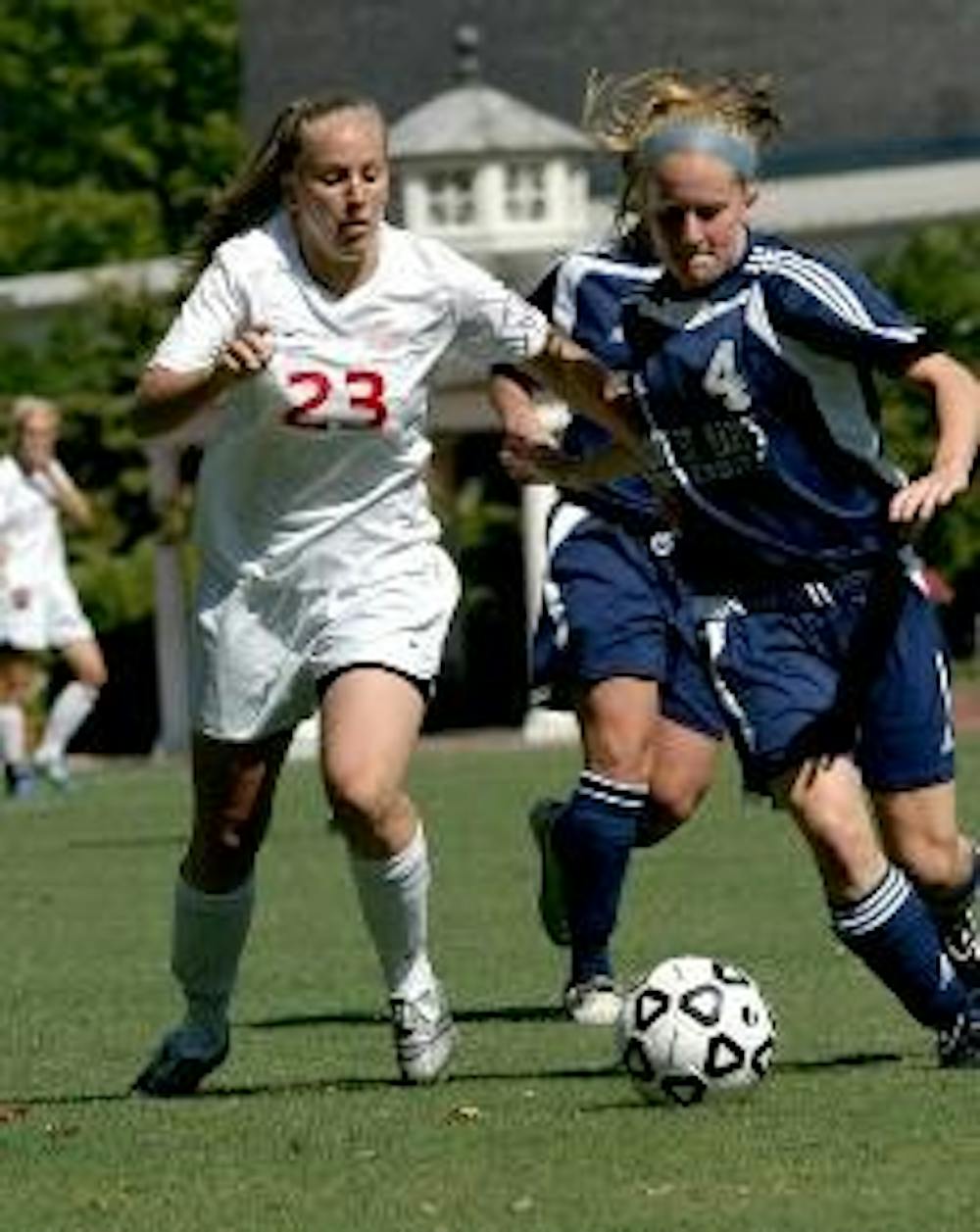 MOVE OUT - Junior forward Krystn Hodge shows off her skills on the field against her Mount St. Mary's opponent. Hodge has used these skills to help the Eagles gain their 9-5-1 record thus far in the season. Her latest goal was scored Oct. 14 against Lafay