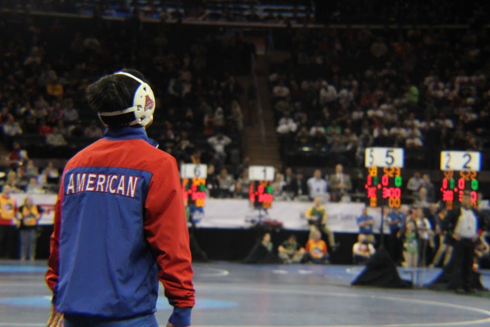 David Terao prepares for his match against future 2016 champion Nico Megaludis of Penn State on Friday night.&nbsp;