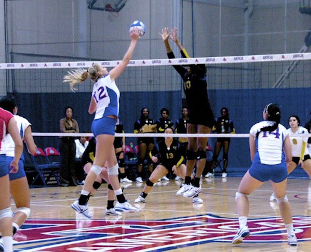 Morgan Hendrix, seen here in a Sept. 19 match, totaled 18 kills last weekend.