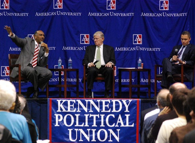 HEALTHY DEBATE â€” RNC Chairman Michael Steele and DLC Chairman Harold Ford Jr. entertained parents and students Oct. 24 in Bender Arena.