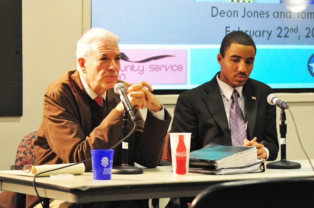 ANC Commissioners Tom Smith, left, and Deon Jones take questions at a town hall Tuesday.