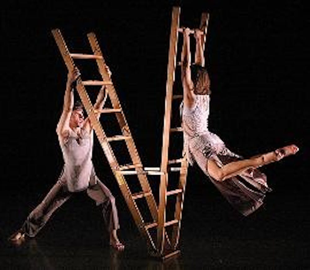 LADDER BY LADDER - Dancers push physical boundaries through experimental genre-mixing routines in "Taking Steps," a preview of ClancyWorks' and Dance Place's upcoming show "Spinning Webs." The dancers showcased their grace and strength through a breathtak