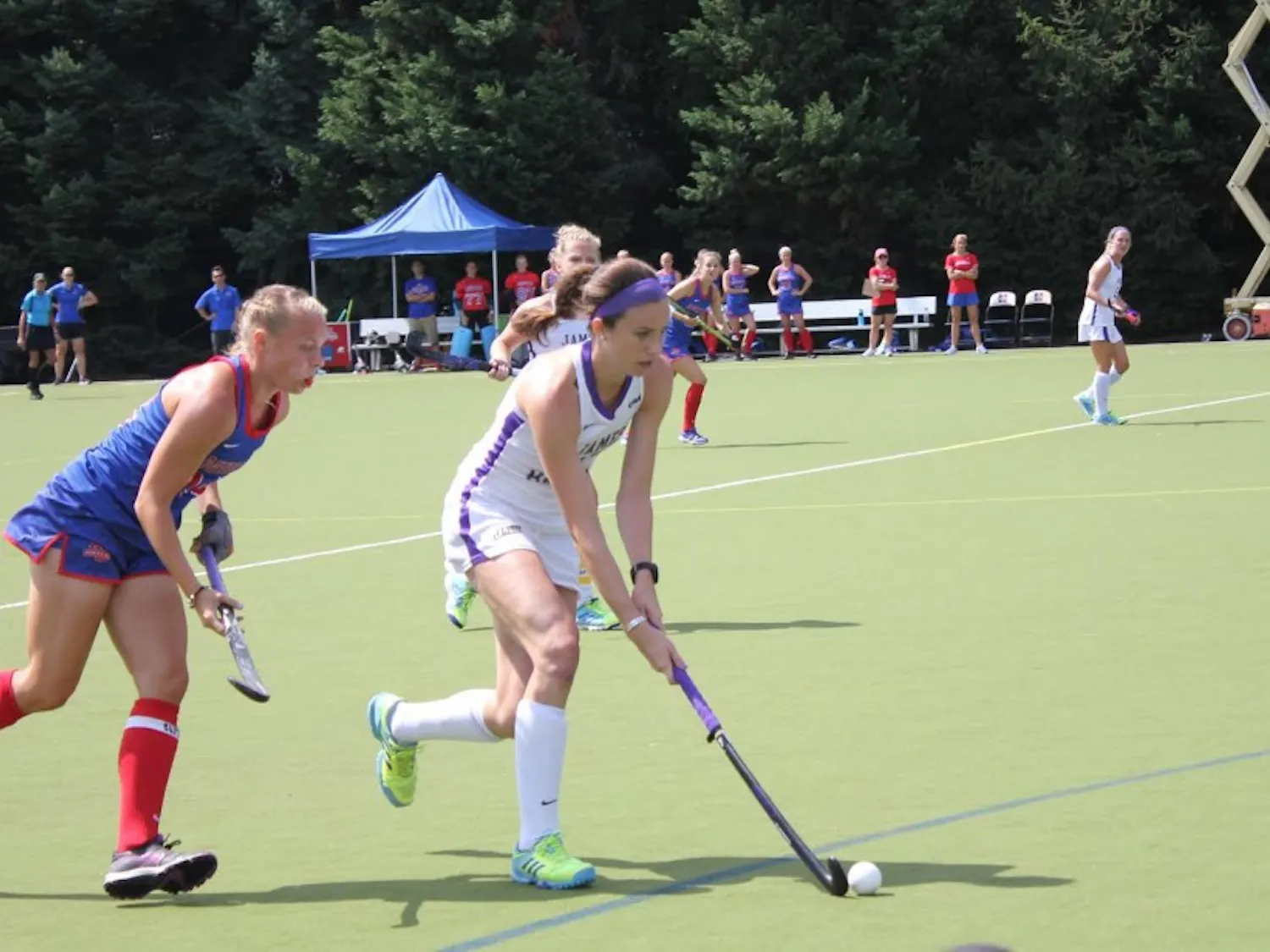 Senior midfield Natalie Marsh tracks a James Madison attacker on September 4. Marsh and the Eagles fell to Princeton 2-1 on District Day Sunday. 