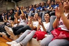 The Blue Crew cheered on the men's basketball team to victory over Morgan State on Tuesday in Bender Arena. 