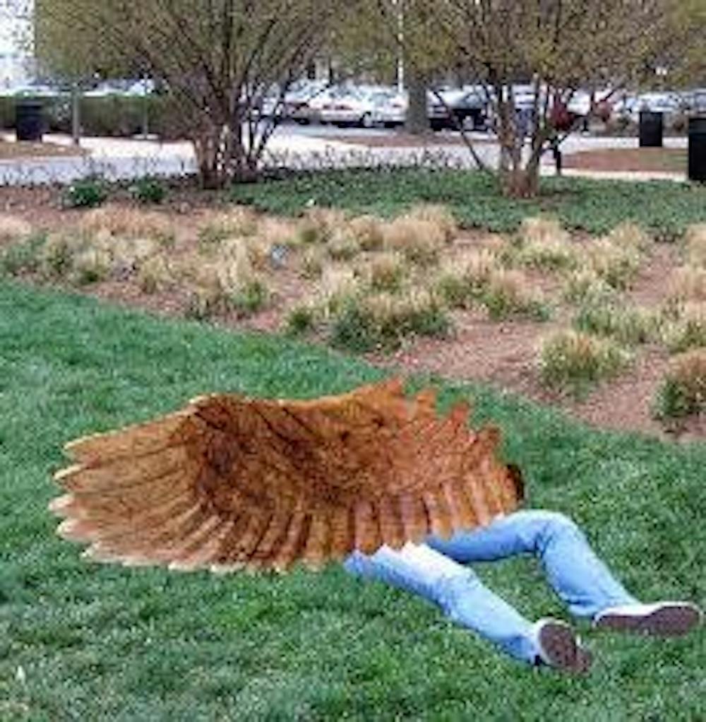 Bystanders heard mysterious noises before the wing of the statue spontaneously detached and flew through the air. The Art Department plans to carve the statue into 100 replicas too small to cause further harm.