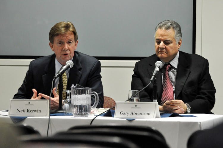AU President Neil Kerwin, left, and Board of Trustees Chairman Gary Abramson.
