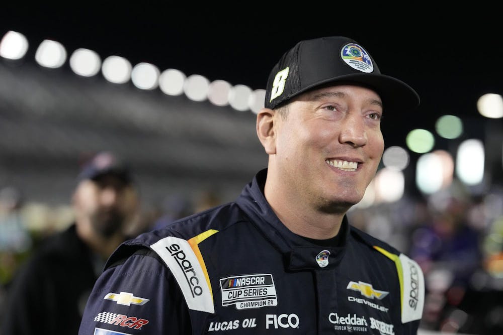DAYTONA BEACH, FLORIDA - FEBRUARY 11: Kyle Busch, driver of the #8 zone Jalapeno Lime Chevrolet, speaks to the media after winning the pole award during qualifying for the NASCAR Cup Series Daytona 500 at Daytona International Speedway on February 11, 2026 in Daytona Beach, Florida. (Photo by Patrick McDermott/Getty Images)