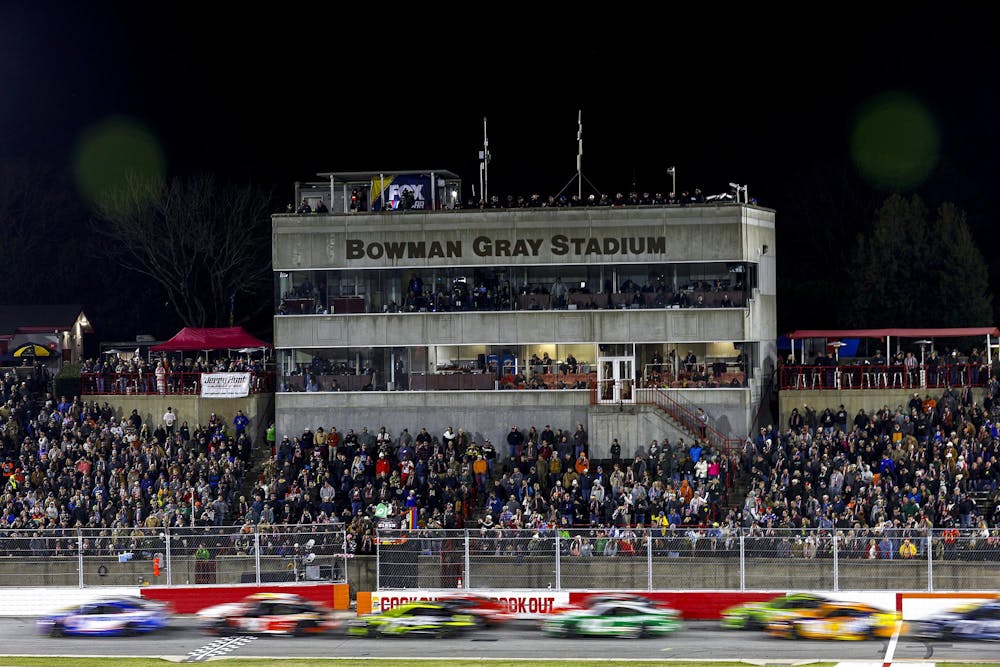 WINSTON SALEM, NORTH CAROLINA - FEBRUARY 02: A general view of racing during the Last Chance Qualifier race for the Cook Out Clash at Bowman Gray Stadium on February 02, 2025 in Winston Salem, North Carolina.