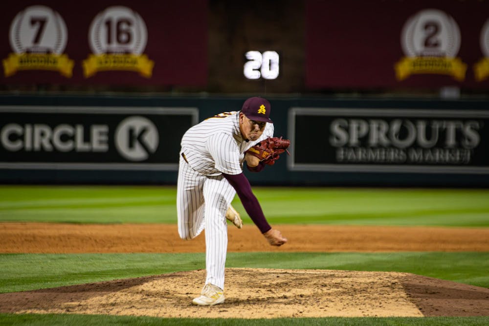 <p>Redshirt junior pitcher Colin Linder during Arizona State University's matchup against LMU at Phoenix Municipal Stadium on March 6, 2026.</p>