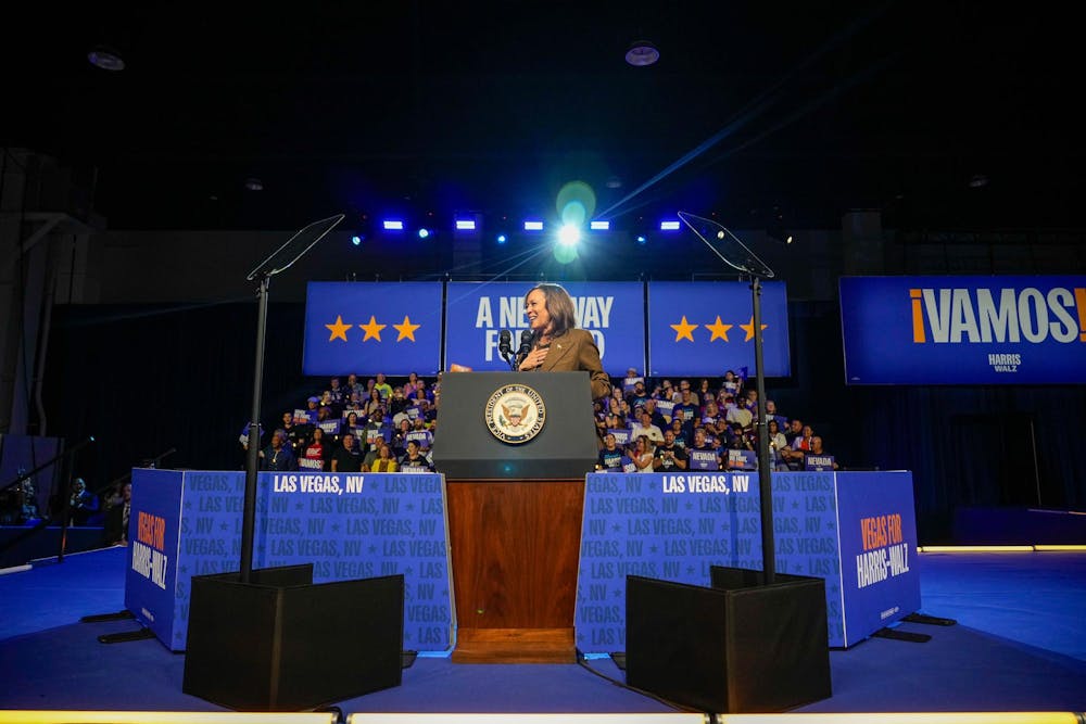 Vice President Kamala Harris gives remarks at a campaign rally at the World Market Center in Las Vegas, Nevada, September 29, 2024. (Eric Elofson/Harris for President)