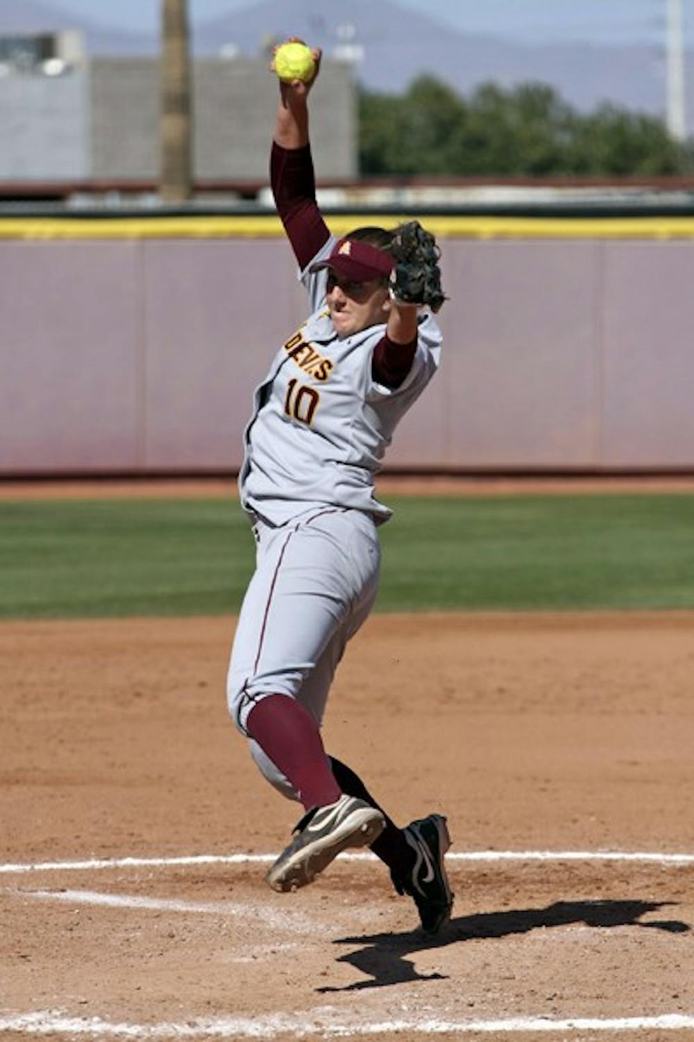 Hillary Bach throws a pitch in a game against UA on March 11. Bach and the Sun Devils are one of the deepest teams in the Pac-12. (Photo by Sam Rosenbaum)