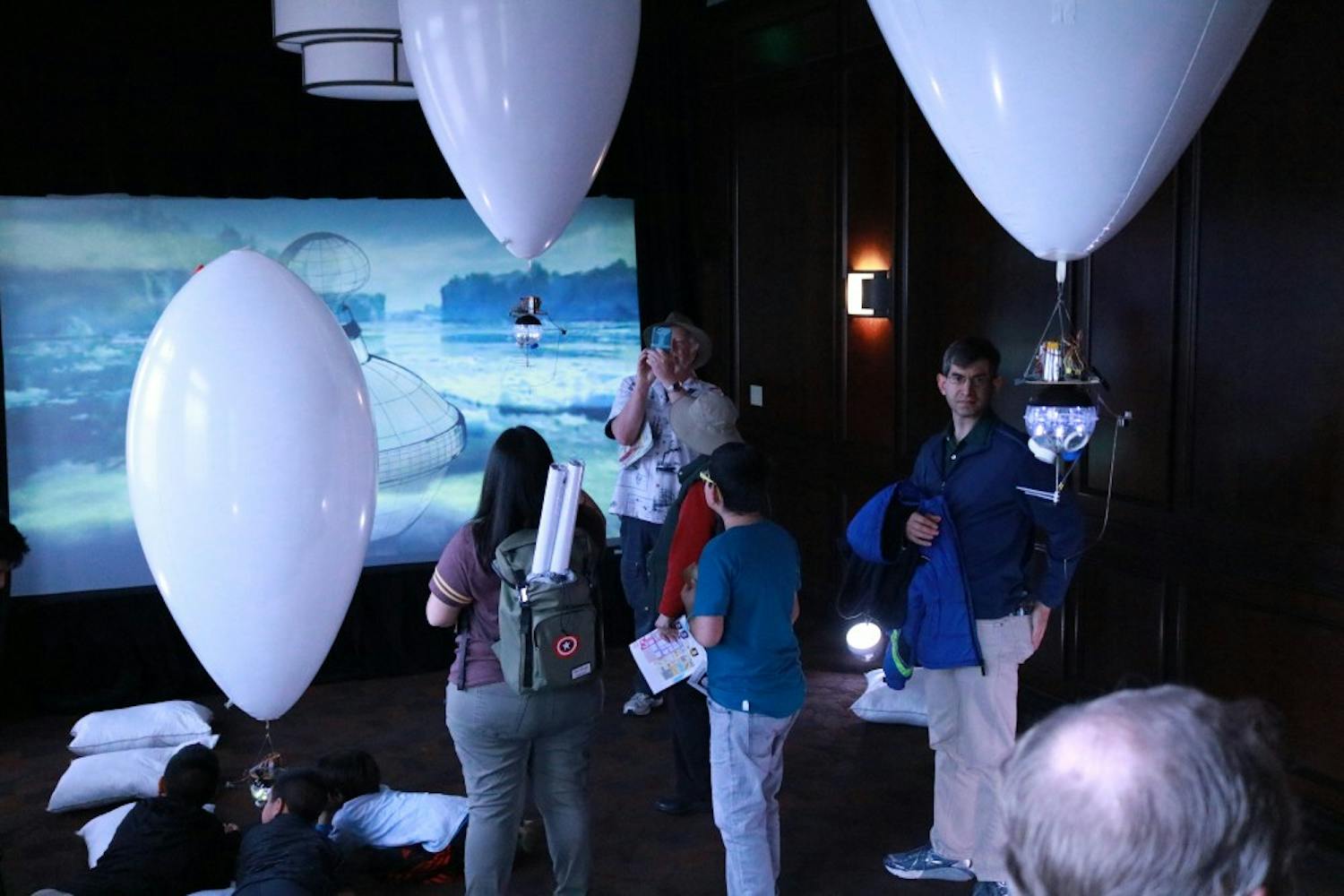 Fly Blimps! a series of autonomous helium filled blimps whose movements are controlled by house flies was exhibited at Emerge, Festival of Futures: Frankenstein during the Night of Open Door at ASU's Tempe, Arizona campus on Saturday, Feb. 25, 2017.