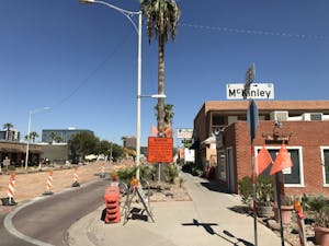 Construction occurs on McKinley and 1st streets on Sept. 25, 2017.