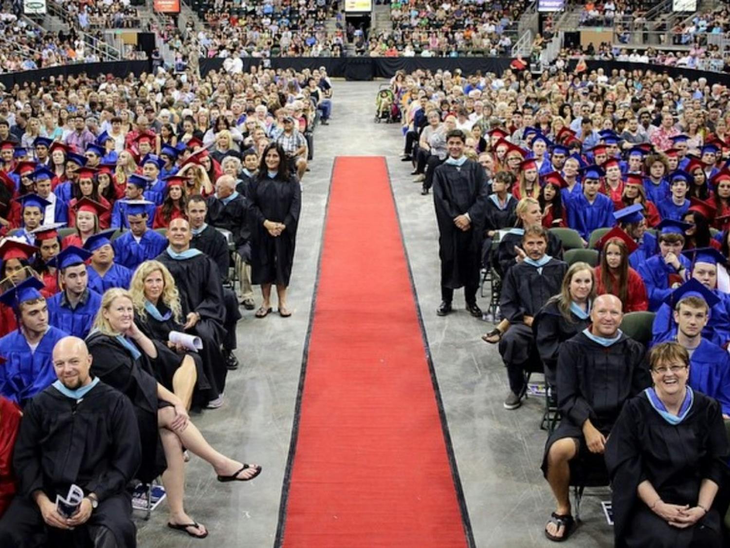 The Eastmont High School class of 2015 graduates from the Town Toyota Center in East Wenatchee, Washington.&nbsp;