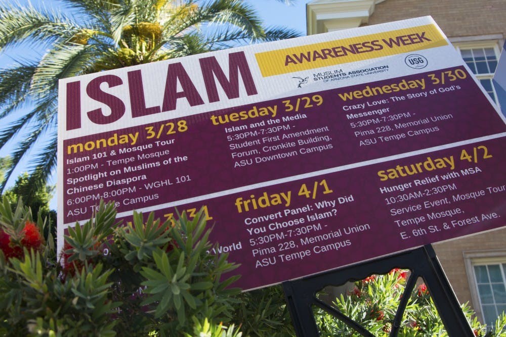 An Islam Awareness Week poster is pictured on Sunday, April 3, 2016, on the Tempe campus. &nbsp;