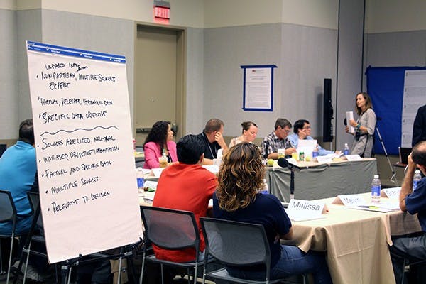 The Morrison Institute for Public Policy hosts Arizona's first citizens initiative review, Sept. 18-21, 2014. Participants from a random pool participated in reviewing Proposition 487 which is about government pensions. (Photo by Tynin Fries)