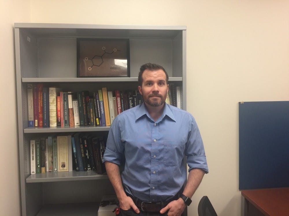 Ben Trumble, assistant professor in the School of Human Evolution and Social Change and affiliated faculty in the Center for Evolution and Medicine, poses for a photo in his office on Mar. 27, 2017.&nbsp;