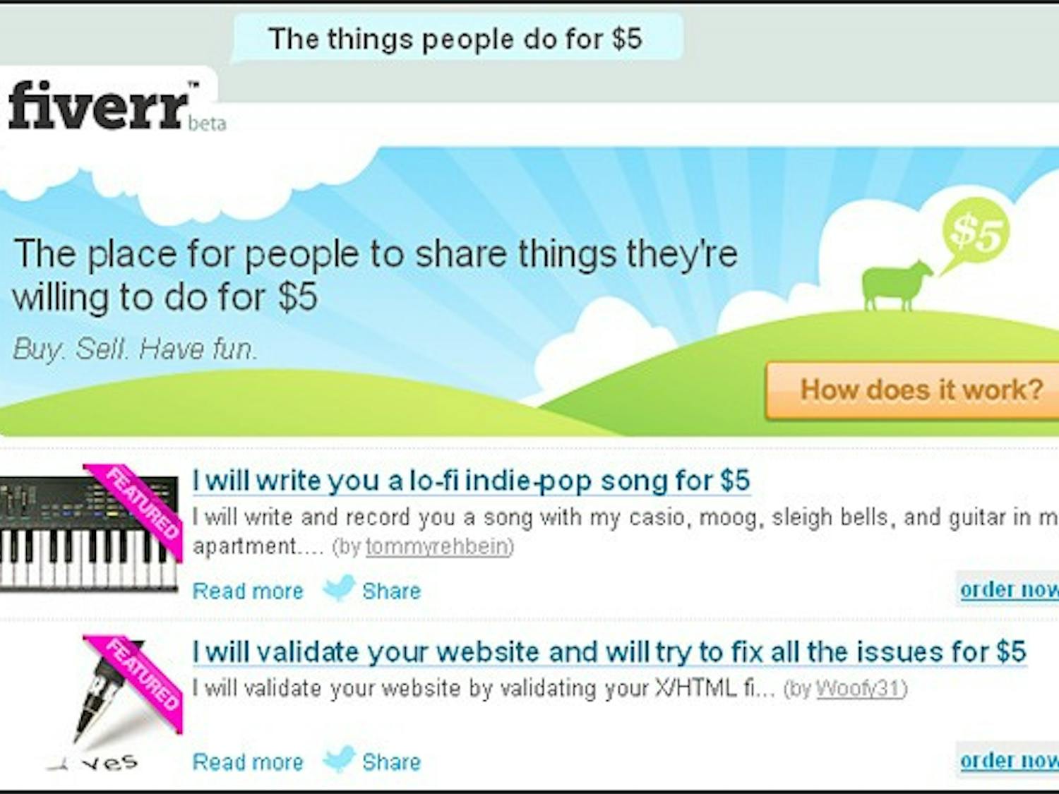 The front page of Fiverr.com.