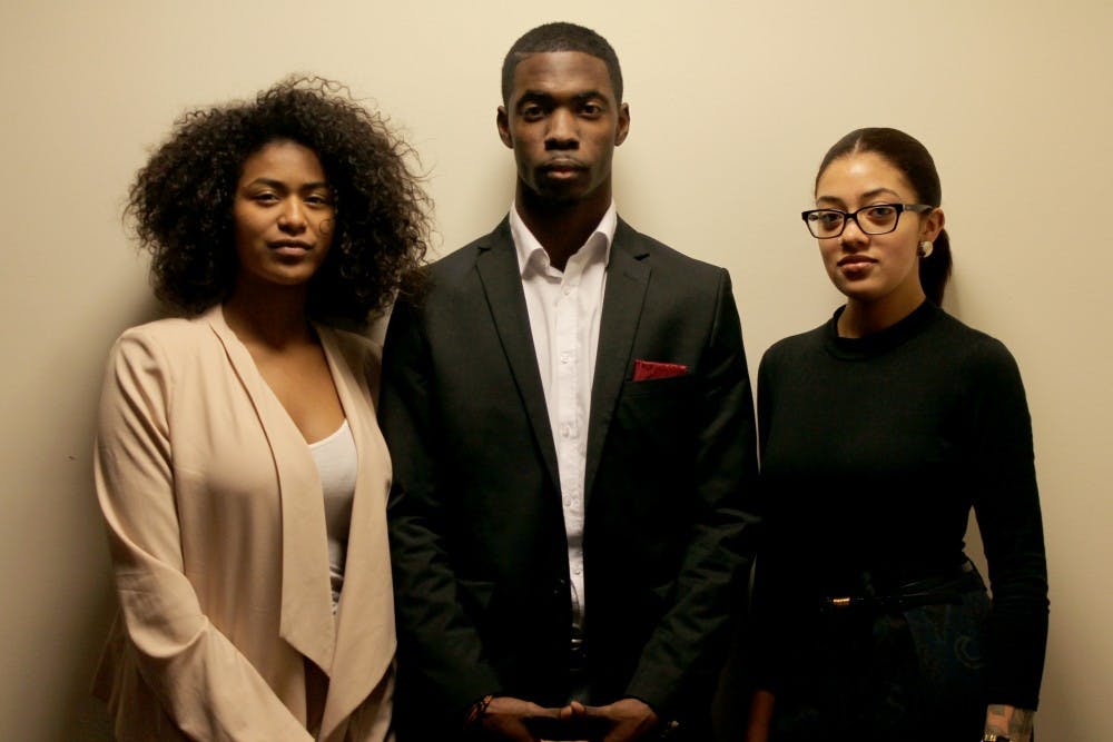 Members of the Black Artists and Designers club (from left to right) Social Media Correspondent Kolby Jameison, President Jamil Dawodu, and Vice President Christen Green are pictured on Wednesday, Jan. 14, 2016, before a general body meeting of the Black and African coalition meeting at  Memorial Union in Tempe.