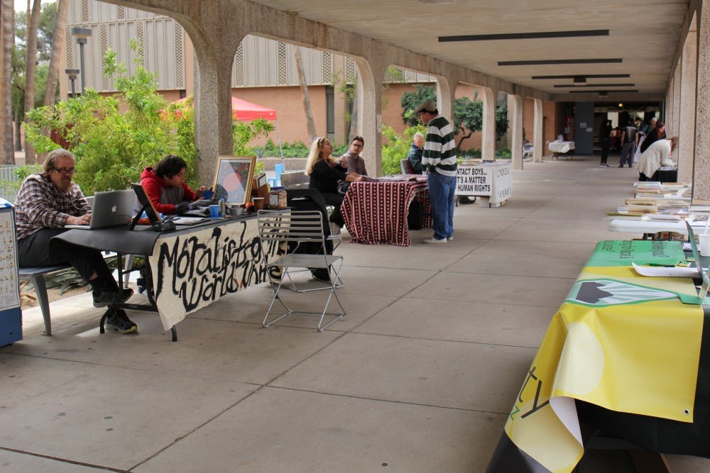 Multiple local organizations promote their causes and seek to spread information regarding them at the Local to Global Justice Festival outside the Farmer Ed&nbsp;building at ASU's Tempe campus&nbsp;on Feb. 26, 2017.