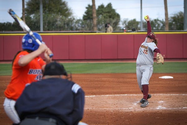 ASU softball against Boise State in the Kajikawa Classic 2013 on Sunday. (Photo by Sam Rosenbaum)