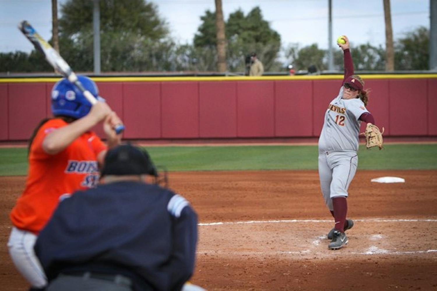 ASU softball against Boise State in the Kajikawa Classic 2013 on Sunday. (Photo by Sam Rosenbaum)