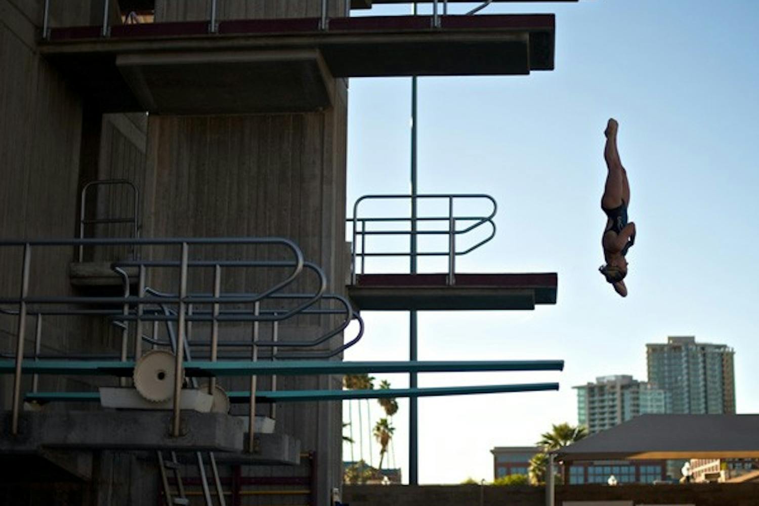Perfect form: ASU junior Elina Eggers works from the platform during a practice on Jan. 13. The Sun Devils have their final dual of the season on Saturday against UA. (Photo by Michael Arellano)
