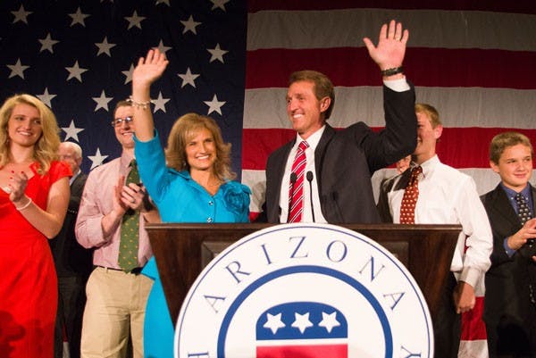 Jeff Flake addresses the crowd at a GOP Election Night party on Nov. 6 at the Hyatt Regency Ballroom in downtown Phoenix. (Photo by Aaron Lavinsky)