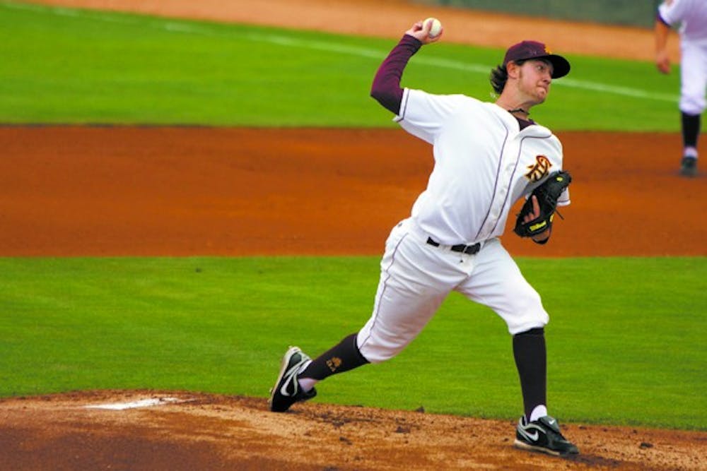 Brady Rodgers pitches in a game against Oral Roberts on Mar. 20, 2011. Rodgers will once again start in the Friday night slot and lead the Sun Devils’ pitching staff. (Photo by Scott Stuk)