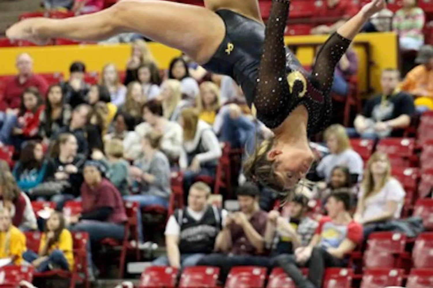 Sophomore Morgan Steigerwalt performs on the beam at a Jan. 10, 2012, meet against Cal. The team will face Oklahoma in their first meet of the season on Saturday. (Photo by Beth Easterbrook)