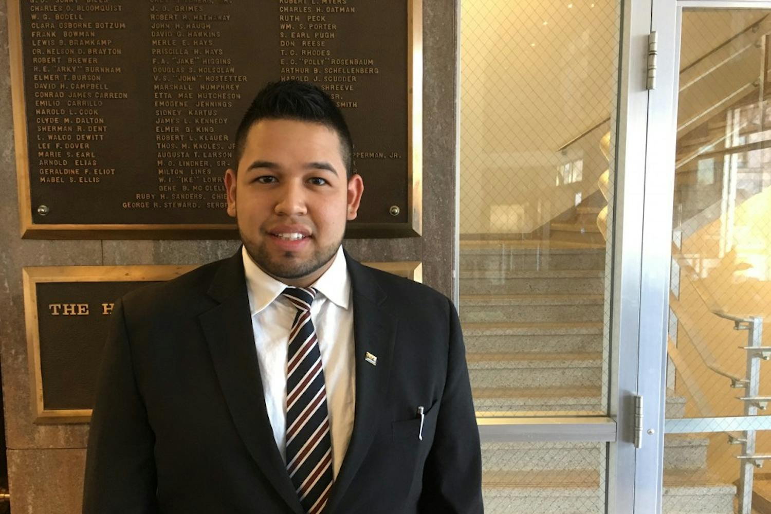 Mario Marquez, public service and&nbsp;public policy junior at ASU,&nbsp;pictured&nbsp;at the Arizona House of Representatives on Jan. 30, 2017. He said the at-risk youth program&nbsp;helped him gain internships and opportunities as well as helping him grow in the community.