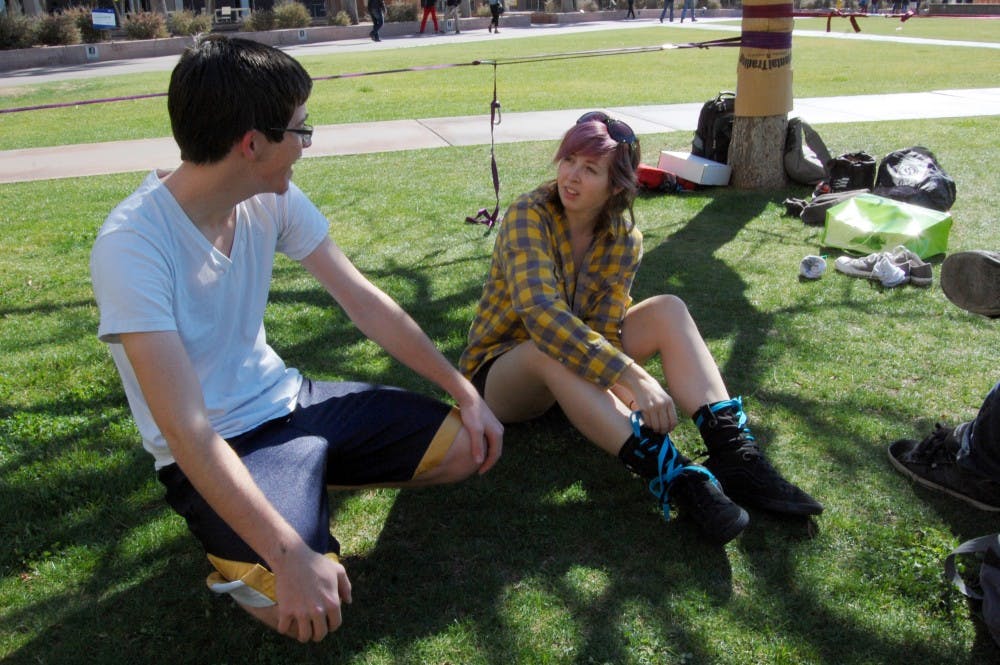 During the many slow times when the line isn't occupied by newbies, members do what they do best. Maneuver the line and converse about everything, often at the same time. 
Photo by Taylor Costello