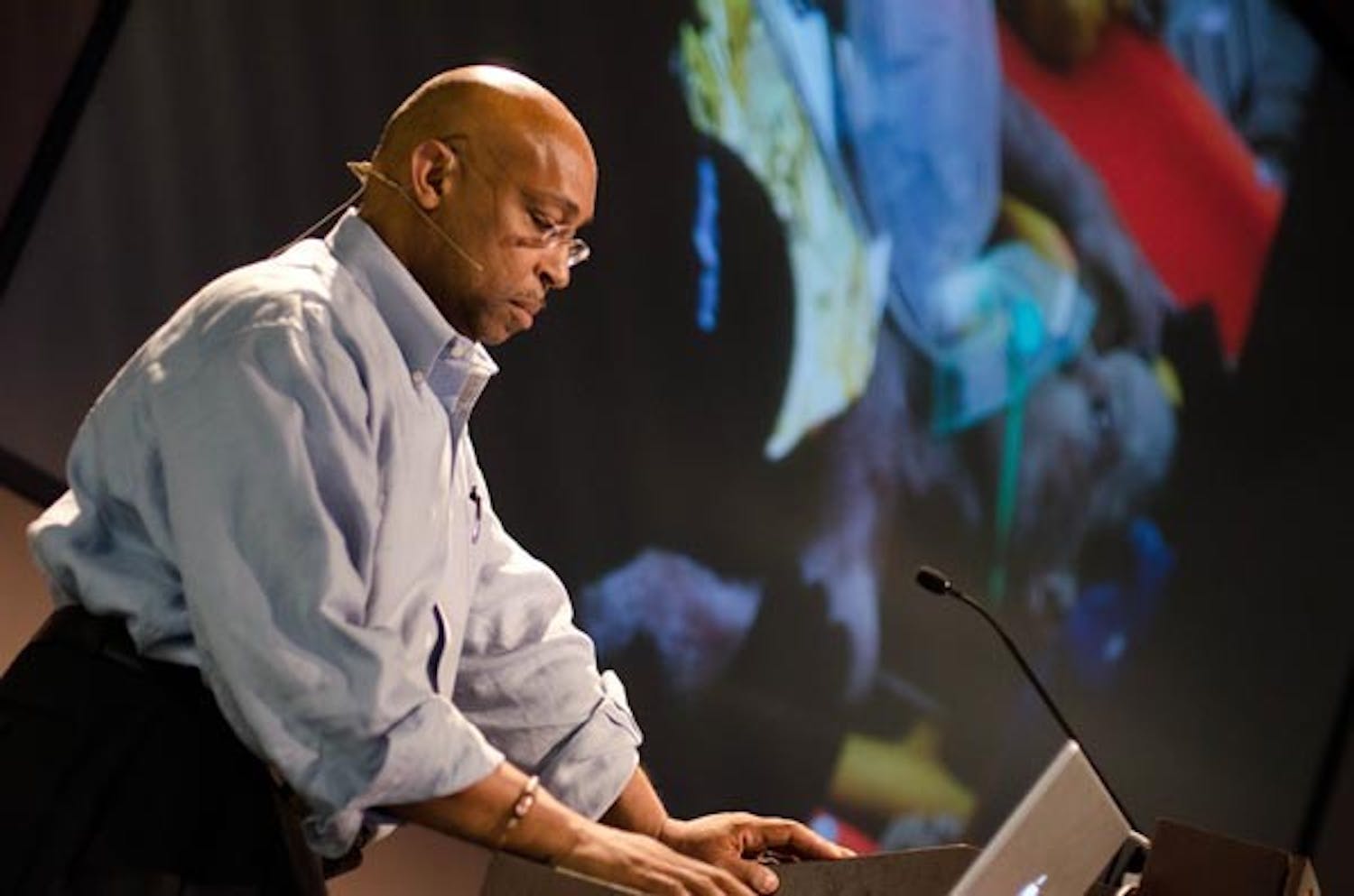 MUST SEE MONDAY: Pulitzer prize-winnig and Washington Post photographer Michel du Cille spoke about the power of photojournalism at the Walter Cronkite School of Journalism and Mass Communication on the downtown campus Monday night.  (Photo by Aaron Lavinksy)