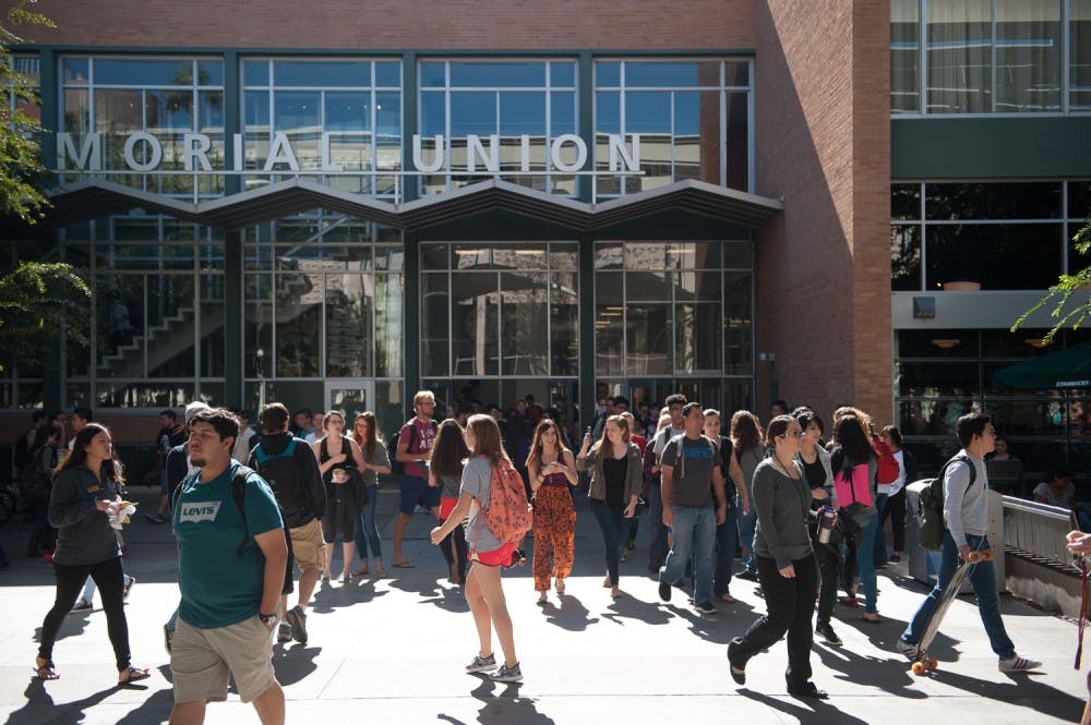 People evacuate the Memorial Union on Monday, Nov. 2, 2015, on the Tempe campus. ASU Police are investigating a shooting threat made against the University last night on the anonymous internet message board 4chan.